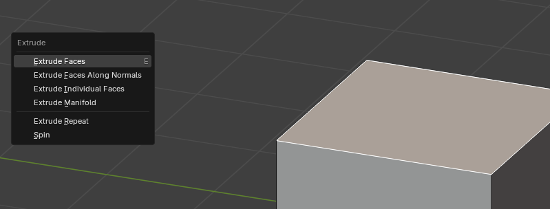 Menu d'extrusion pour une face