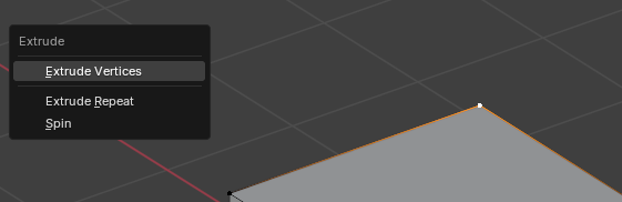 Menu d'extrusion pour un sommet